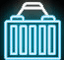 Neon-blue icon of a cargo container, symbolizing shipping and logistics. Relevant for discussions on freight movement and supply chain management.